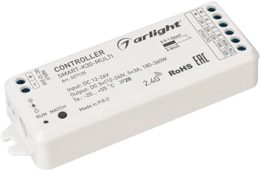027135 Контроллер SMART-K30-MULTI (12-24V, 5x3A, RGB-MIX, 2.4G) (IP20 Пластик) 027135 Arlight