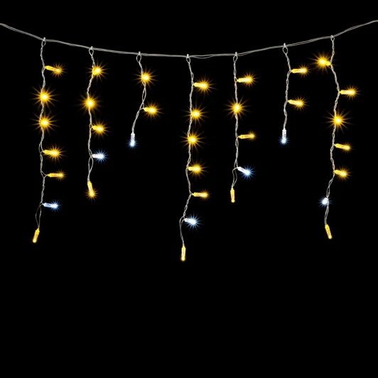 PIL120BLWCAP-10-2WW Гирлянда Бахрома с Колпачком 3,1 x 0,5 м Тепло-Белая с Мерцанием Белого Диода 220В, 120 LED, Провод Прозрачный ПВХ, IP65