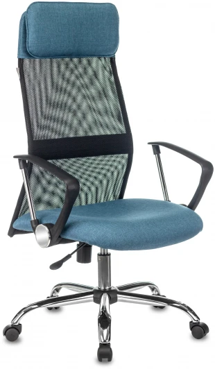 KB-6N/SL/B/415-BL Кресло руководителя Бюрократ KB-6N черный TW-01 сиденье синий 38-415 сетка/ткань с подголов. крестовина металл хром