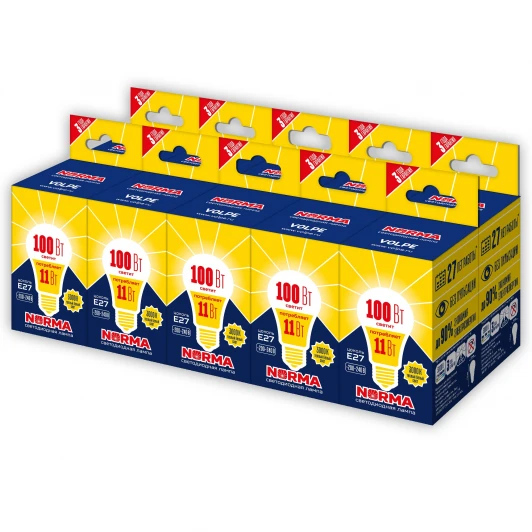 LED-A60-11W/WW/E27/FR/NR Набор из 10штук 2 Лампа светодиодная, матовая, теплый белый свет 3000K Volpe Norma LED-A60-11W/WW/E27/FR/NR Набор из 10штук 2