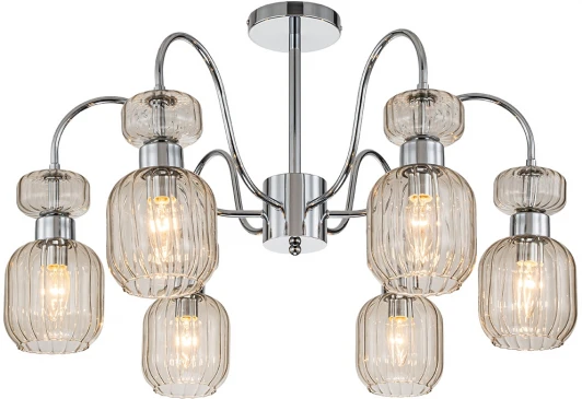 1141/6PL Chrome/Beige Потолочная люстра на штанге Escada Gloss 1141/6PL Chrome/Beige 6x60Вт E14, металл/стекло, хром/бежевый