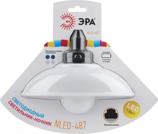 NLED-487-1W-SW-W Ночник светодиодный с выключателем на батарейках ЭРА NLED-487-1W-SW-W
