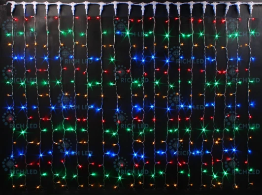 RL-C2*6-CB/M Гирлянда светодиодная Занавес разноцветная 220B, 1000 LED, провод черный, IP65 RL-C2*6-CB/M Rich LED