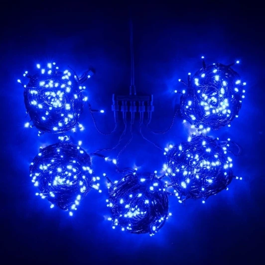 KDD1000BLW-11-1B Комплект 5 Синих Нитей по 20м с Мерцанием Белого Диода, 1000 LED, Провод Черный ПВХ, IP54
