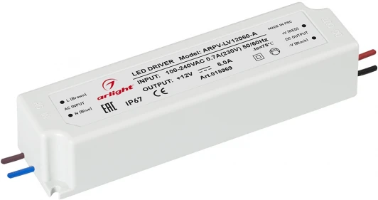 018969 Блок питания ARPV-LV12060-A (12V, 5.0A, 60W) (IP67 Пластик) 018969 Arlight ARPV