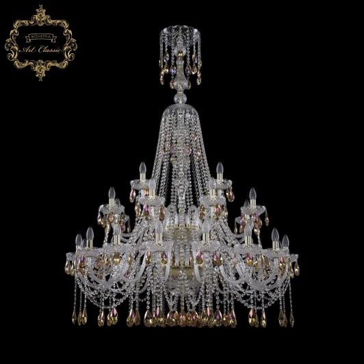 11.12.16+8+4.400.2d.XL-156.Gd.Sp.K777 Подвесная большая люстра с хрустальными подвесками Art Classic 11.12 11.12.16+8+4.400.2d.XL-156.Gd.Sp.K777 (220V, на цепи, подсвечник, свеча)