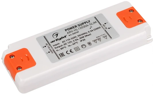 025739 Блок питания ARV-HL12030A-Slim (12V, 2.5A, 30W) (IP20 Пластик) 025739 Arlight ARV