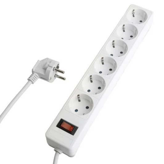 50095 Сетевой фильтр 6-и местный с заземлением 1,8м. (белый) Stekker Optima 50095
