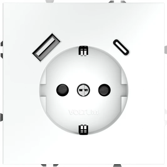 VLS040502 Розетка с заземлением, шторками и USB Type A+С (белый матовый) Voltum S70 VLS040502