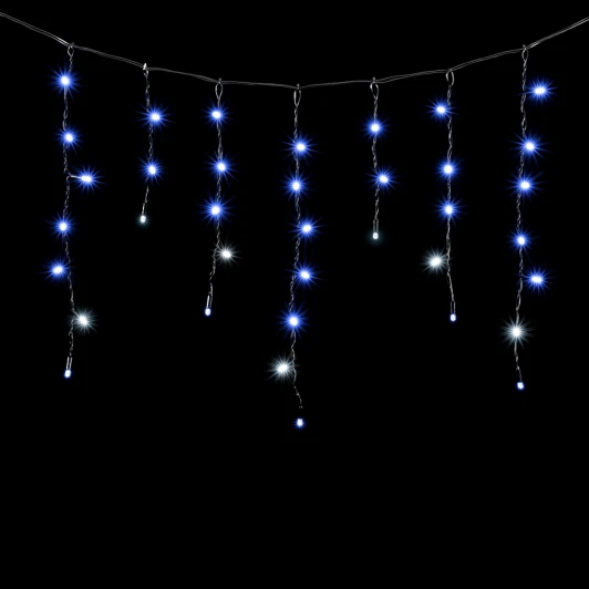 PIL120BLWCAP-11-2B Гирлянда Бахрома с Колпачком 3,1 x 0,5 м Синяя с Мерцанием Белого Диода 220В, 120 LED, Провод Черный ПВХ, IP65