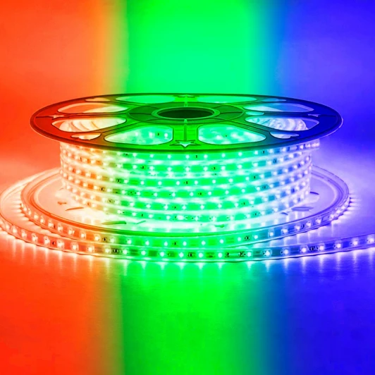 17-48 Светодиодная лента 220В 12Вт/м SMD5050 60д/м IP65 50м RGB оболочка из полупрозрачного ПВХ Apeyron 17-48