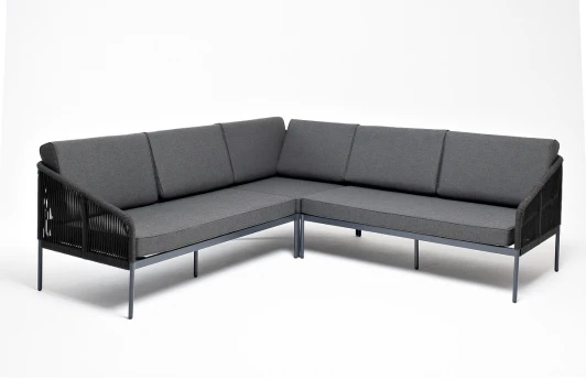 KAN-MS-001 RAL7024 D-grey(D-gray) "Канны" диван модульный плетеный из роупа, каркас алюминий темно-серый (RAL7024), роуп темно-серый круглый, ткань темно-серая 4SIS арт.УТ-00004563