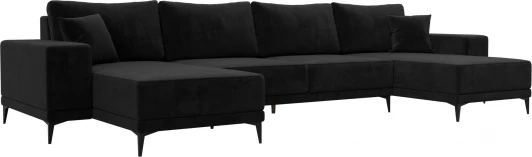 122414 Диван П-образный Льюес (Черный/Велюр) Лига Диванов арт.122414