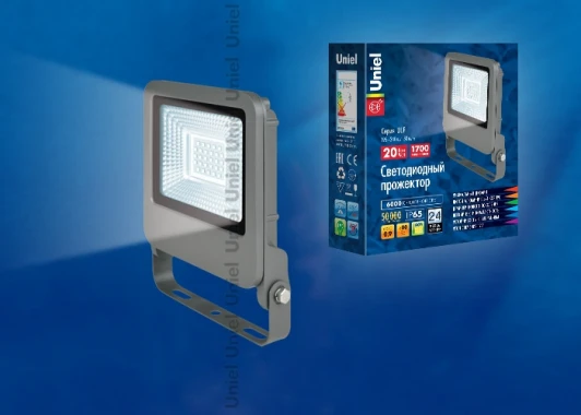 ULF-F17-20W/DW IP65 195-240В SILVER Прожектор уличный Uniel ULF-F17-20W/DW IP65 195-240В SILVER