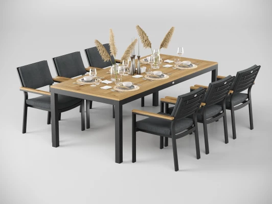 DPBLL.010822.C4 Обеденная группа Gardenini Premium Bella (Алюминий,Ткань,Тик/Темно-серый,Светлое дерево) арт.DPBLL.010822.C4