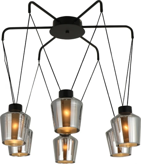 2140/6S Подвесной светильник Escada Trenton 2140/6S 6x40Вт E27, металл/стекло, черный, дымчатый плафон (220V, на проводе)