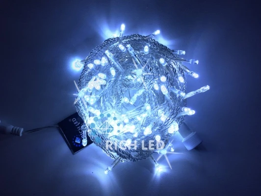 RL-S10CF-220V-T/W Гирлянда светодиодная белая с мерцанием 220B, 100 LED, провод прозрачный, IP54 RL-S10CF-220V-T/W Rich LED
