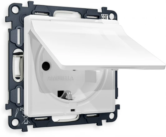 MA108010 Комплект механизма Ambrella Volt электрической розетки ALFA MA108010 Белый глянец с заземлением с шторками и защитной крышкой 2P+E 16A-250V IP44 QUANT