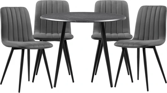 599445 Обеденная группа Notta Гегакан мрамор черный / черный матовый (МДФ, Велюр) арт.599445