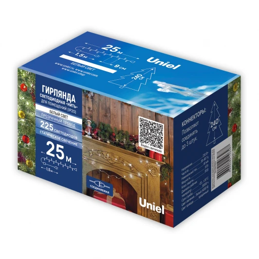 ULD-S2500-225/STК WHITE IP20 Гирлянда светодиодная, 25м. Соединяемая. 225 светодиодов, белый свет Uniel ULD-S2500-225/STК WHITE IP20