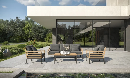 LPPCLM.010800.S3 Комплект садовой мебели Gardenini Premium PatioCalma long (Алюминий,Ткань,Тик/Темно-серый) арт.LPPCLM.010800.S3