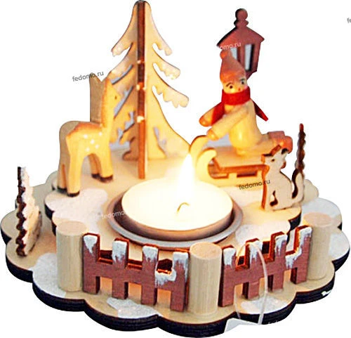 17-396 Новогодний подсвечник из дерева Snowlight