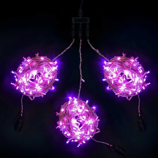 KDD600C-10-1PU Комплект 3 Пурпурных Нити по 20м c Контроллером, 600 LED, Провод Прозрачный Силикон, IP65