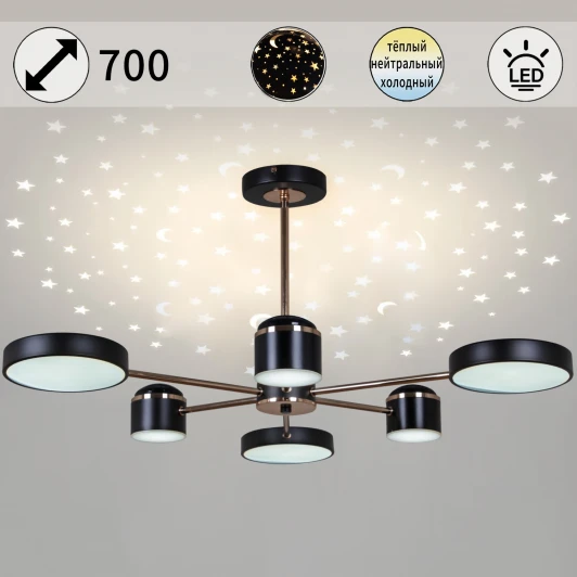 13289-4.3-06 BK+GD CR Потолочная люстра светодиодная на штанге с регулировкой цветовой температуры Reluce 13289-4.3-06 BK+GD CR