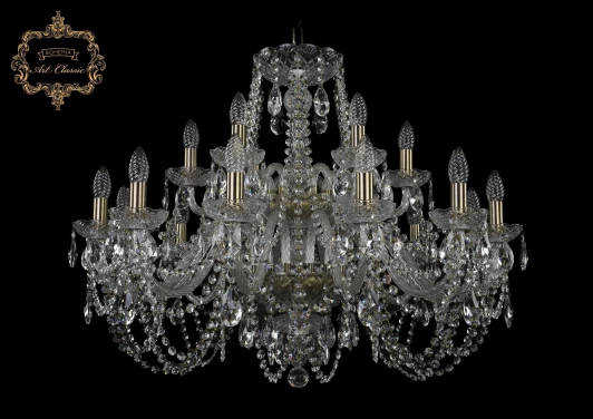 11.11.12+6.300.2d.Br.Sp Подвесная большая люстра Art Classic 11.11 11.11.12+6.300.2d.Br.Sp (220V, хрусталь, на цепи, подсвечник, свеча)
