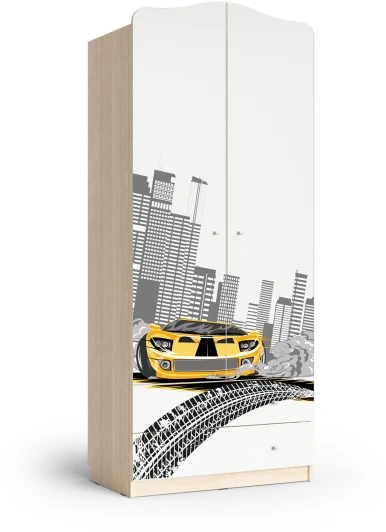 101287 Шкаф "Машина", Шимо светлый/Белый, МАМА