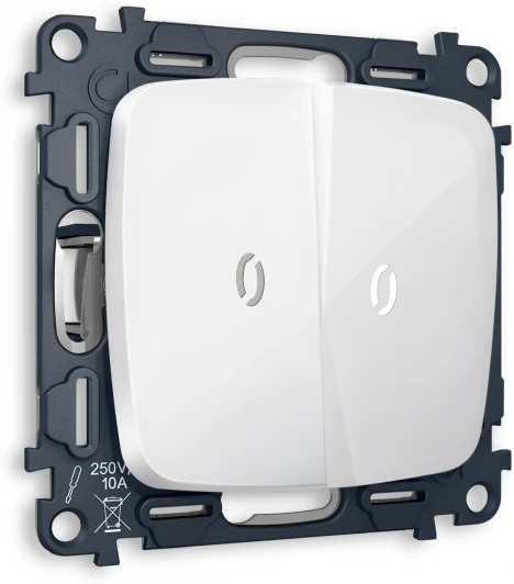 MO104015 Выключатель двухклавишный с подсветкой (белый глянец) Ambrella Volt QUANT MO104015