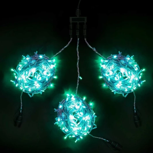 KDD600C-10-1G Комплект 3 Зеленых Нити по 20м c Контроллером, 600 LED, Провод Прозрачный Силикон, IP65