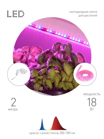 FITO-Strip Light-RB-2m Светодиодная лента для растений 12V 2м ЭРА FITO-Strip Light-RB-2m