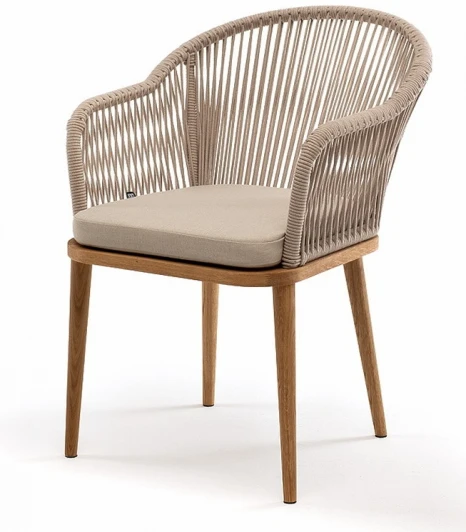 LIO-CH-T001 beige(beige052) "Лион" стул плетеный из роупа, основание дуб, роуп бежевый круглый, ткань бежевая 052 4SIS арт.УТ-00006834