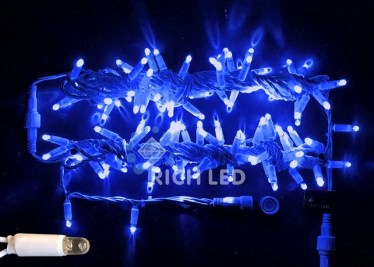 RL-S10C-220V-CW/B Гирлянда светодиодная синяя постоянного свечения 220B, 100 LED, провод белый, IP65 RL-S10C-220V-CW/B Rich LED
