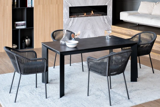 VEN-CL4T1-5-SET D-gray Обеденная группа на 4 персоны со стульями Лион, каркас темно-серый, роуп темно-серый 4SIS Венето VEN-CL4T1-5-SET D-gray