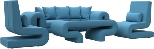 125782 Набор Волна-2 (стол, диван, 2 кресла) (Голубой/Рогожка) Лига Диванов арт.125782