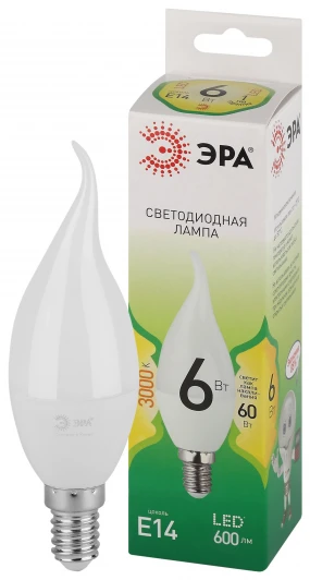 LED BXS-6W-830-E14 GL Лампочка светодиодная E14 10W ЭРА LED BXS-6W-830-E14 GL