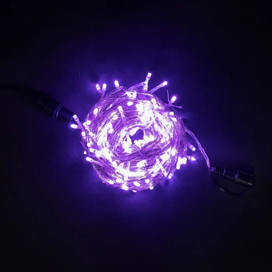 EST200-3W10-1L Гирлянда Нить 20м Лиловая с Возможностью Управления 24В, 200 LED, Провод Прозрачный Силикон, IP65