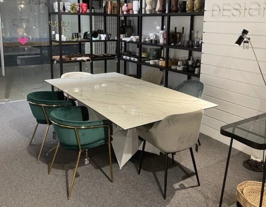 179716 Стол обеденный керамический CT2061-RE-MARMOL /1053 белые ножки 220 x 120 x 75 Angel Cerda арт.179716