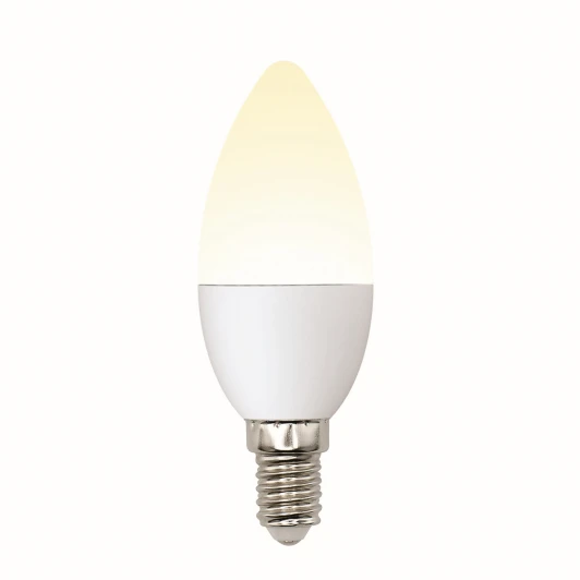 LED-C37-6W/WW/E14/FR/MB PLM11WH картон Лампочка светодиодная свеча белая E14 6W 3000K Uniel LED-C37-6W/WW/E14/FR/MB PLM11WH