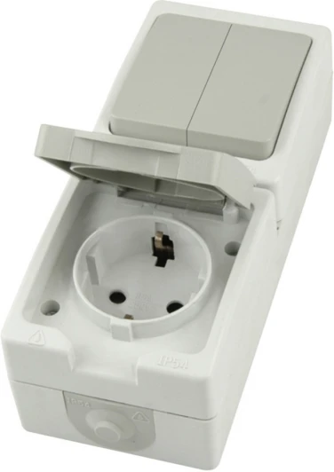 49739 Розетка с заземлением с двухклавишным выключателем (белый,серый) Stekker Велена 49726