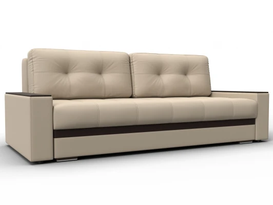 133428 Диван прямой с декором Лига-096 НПБ (ДВП,ДСП,ЛДСП,Брус,Фанера/Пластик/Экокожа/Бежевый,Коричневый) Лига Диванов 133428