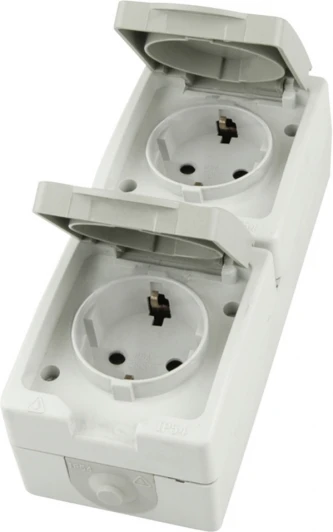 49737 Розетка двойная с заземлением и защитной крышкой (белый,серый) Stekker Велена 49737