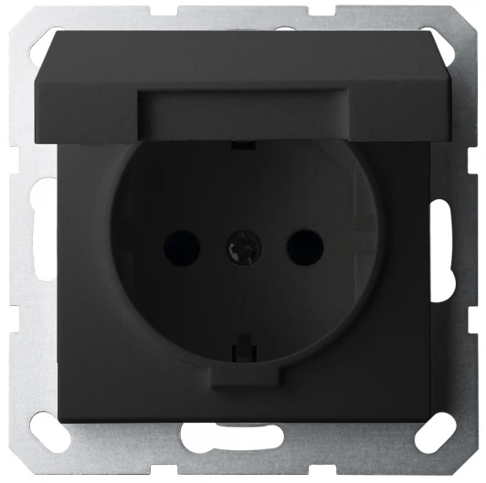 G5505PB Розетка с защитной крышкой и шторками (черный матовый) Jasmart G-Classic G5505PB
