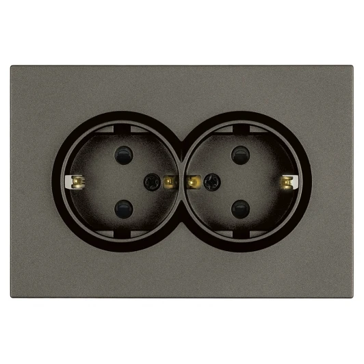 49934 Розетка двойная с заземлением и шторками (антрацит, soft touch) Stekker Эмили 49934