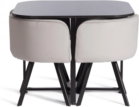 21299 Комплект (стол, 4 стула) QUADRON (mod. PT14) Tetchair (МДФ,Металл,Велюр/Серный,Черный) арт. 21299