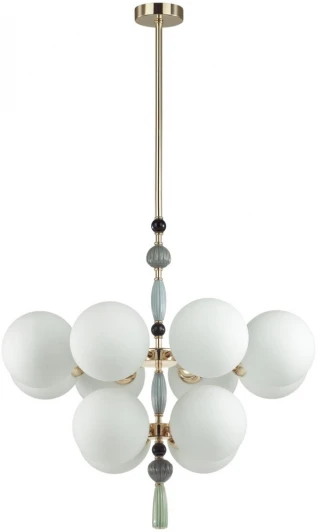 5405/12 Потолочная люстра на штанге Odeon Light Palle 5405/12 золотой/серый/голубой/зеленый/белый матов./металл/керамика/стекло E14 12*40W (220V, подвески, шарики, молекулы)