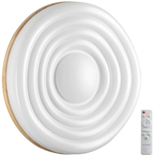 7674/EL Настенно-потолочный светильник Sonex Fass Wood 7674/EL белый/натуральное дерево LED 70Вт 3000-6000К D470 IP43 пульт ДУ (220V, круглые)