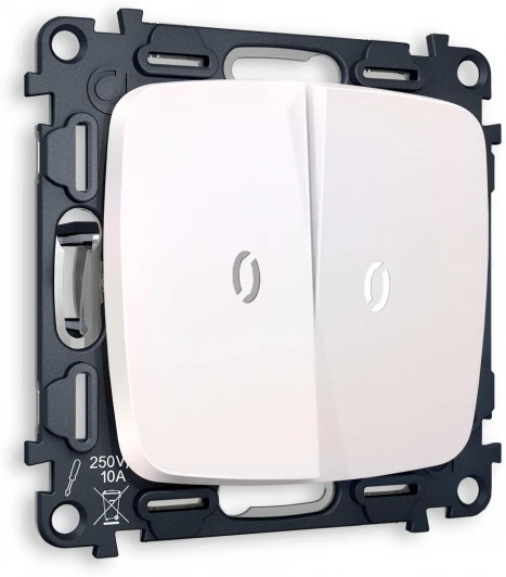 MO204015 Комплект механизма Ambrella Volt 2-клавишного выключателя с подсветкой 5600K OMEGA MO204015 Жемчуг QUANT